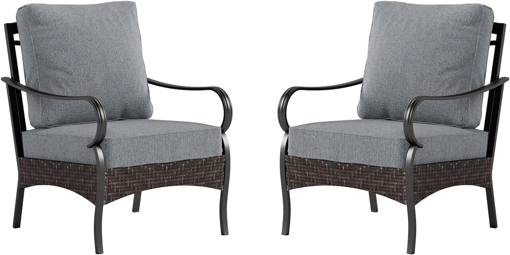 Sophia & William Extra Large Outdoor Patio Sofa Chairs Set 2 PCS Heavy-Duty Porch Furniture with High Back & Deep Seating Area, 5.5' Thicken Cushions for Deck, Lawn, Outside (Grey)