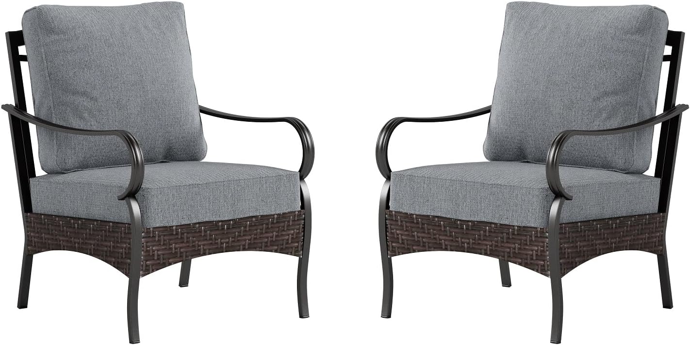 Sophia & William Extra Large Outdoor Patio Sofa Chairs Set 2 PCS Heavy-Duty Porch Furniture with High Back & Deep Seating Area, 5.5' Thicken Cushions for Deck, Lawn, Outside (Grey)