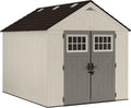Suncast 8x10 Ft. Outdoor Storage Shed - Large Resin Outdoor Shed with Floor Included, Lockable Double Doors & Skylights. 547 Cu Ft Tremont Garden Resin Sheds for Lawn Tools, Riding Mowers, & Bikes