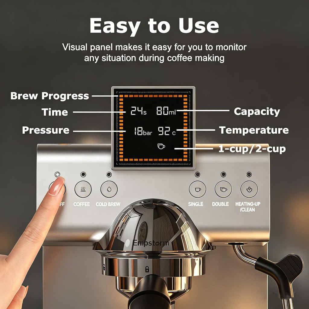 20 Bar Espresso Machine with Milk Frother 1350W Coffee Maker with Hot& Cold Dual-Mode Brewing Compact Stainless Steel Latte & Cappuccino Machine with PID Temp Control for Home Office, 50oz Water Tank