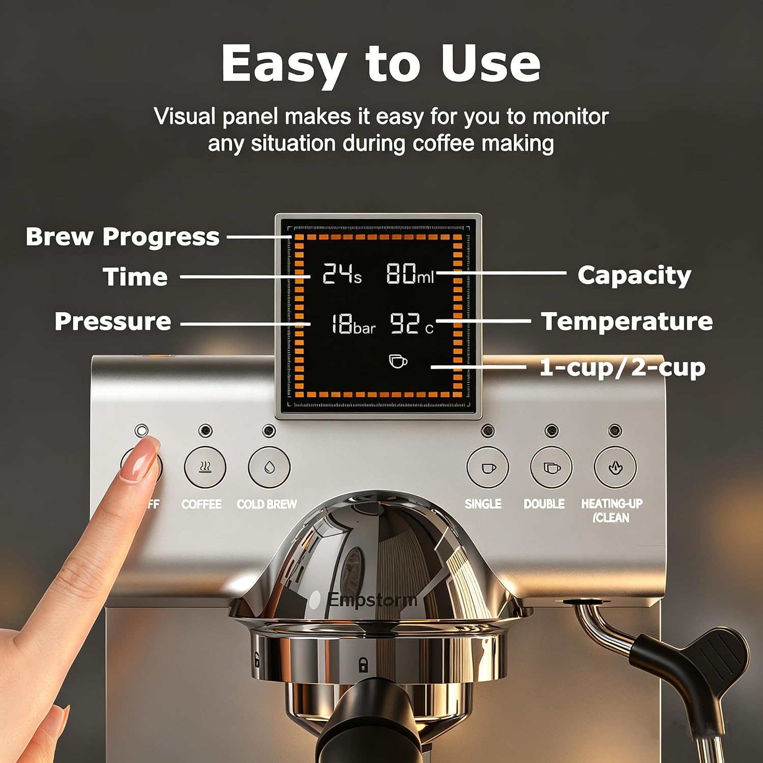 20 Bar Espresso Machine with Milk Frother 1350W Coffee Maker with Hot& Cold Dual-Mode Brewing Compact Stainless Steel Latte & Cappuccino Machine with PID Temp Control for Home Office, 50oz Water Tank