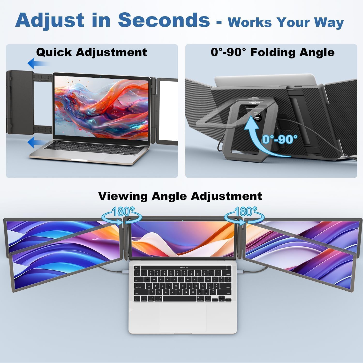 Teamgee 15.6' Laptop Screen Extender with Power Bank, FHD 1080P Triple Monitor, Driver-Free Plug & Play for 13-17' Laptops (HDMI/USB), Home Office/Small Business, Windows/Mac/Android