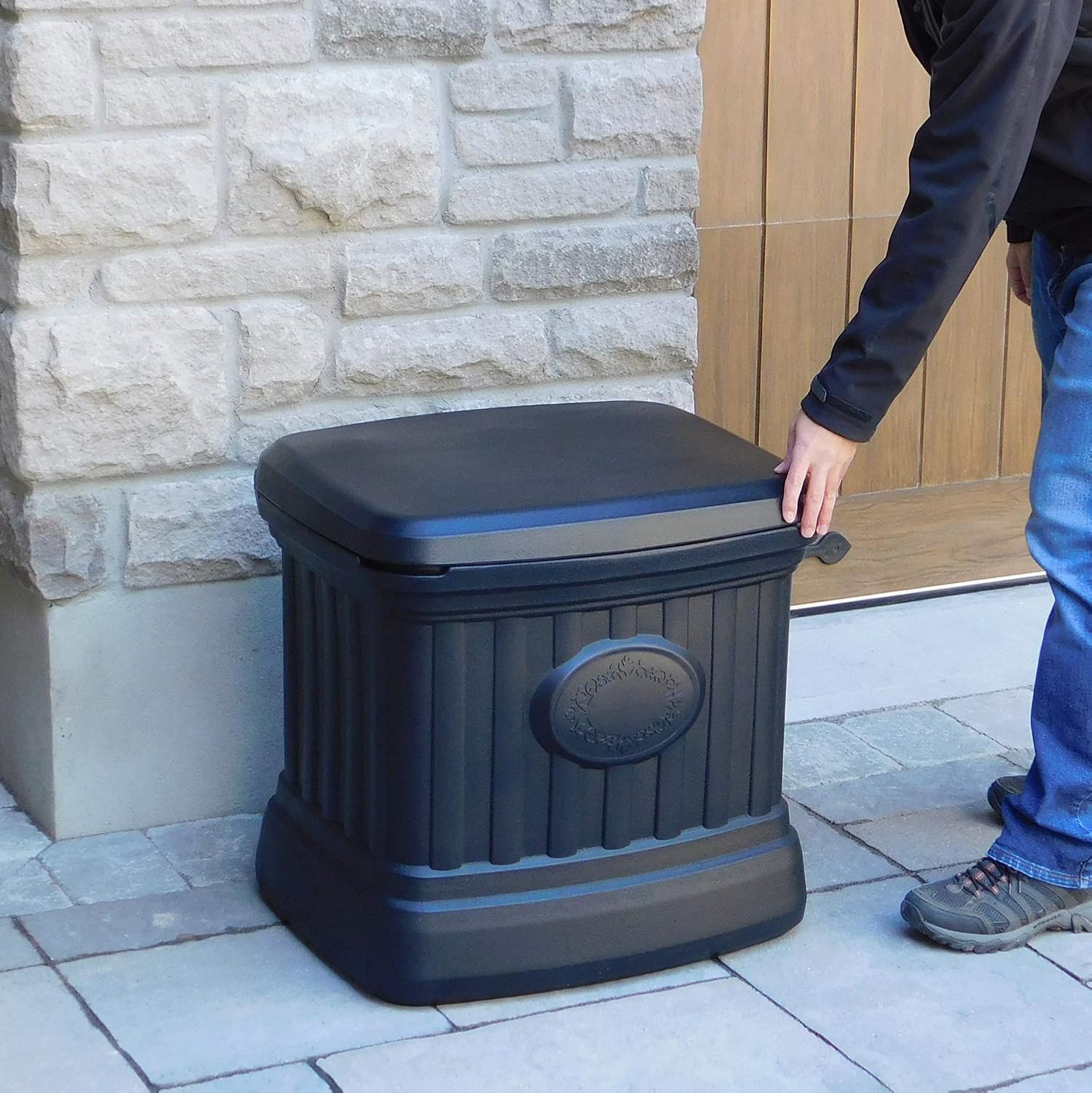 FCMP Outdoor - Outdoor Salt, Sand, and Storage Bin – Residential Deck Box, Multi-purpose for Entranceways, Porch, Patio (SB120-BLK) Black
