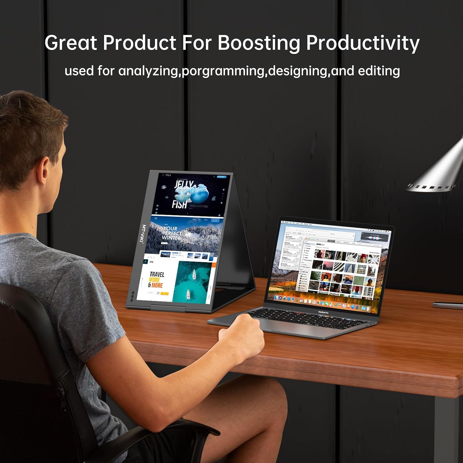 MT-VIKI 15.6 inch Laptop Screen Extender, Potable Monitor for Laptop Only One USB-C Cable Connection, Compatiable with Win/Mac (M1~M5), FHD 1080P, 360° Rotation【Included Carrying Bag】
