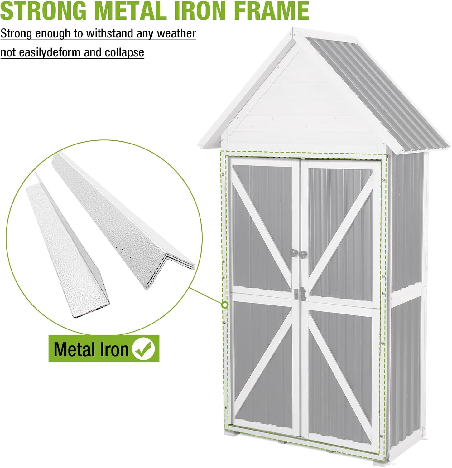 Outdoor Storage Shed Cabinet Strong Iron Frame Surrounding Garden Tool Storage with Adjustable Shelfs,Large Space