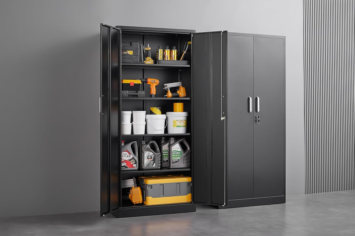 Approgreent Metal Storage Cabinet with Adjustable Shelves, Garage Cabinet with 2 Lockable Doors, Garage Storage Cabinet, Kitchen Pantry Cabinet - 71'H, Black