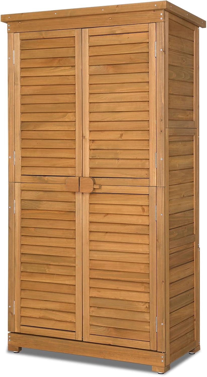 VINGLI Wood Outdoor Storage Shed, Lockable Garden Tool Shed with Waterproof Roof, 3 Customizable Shelves for Yard, Patio & Porch