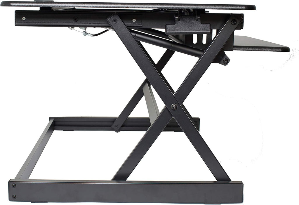 Rocelco 40' Large Height Adjustable Standing Desk Converter - Quick Sit Stand Up Dual Monitor Riser - Gas Spring Assist Computer Workstation - Retractable Keyboard Tray - Black (R DADRB-40)