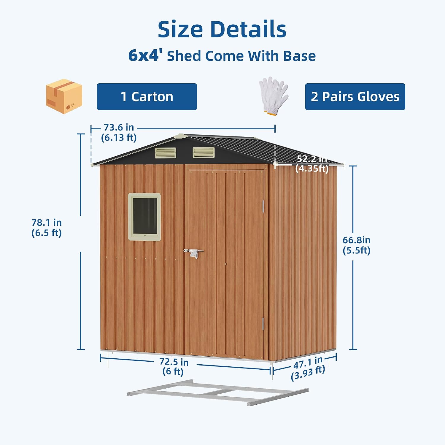 6x4FT Outdoor Storage Shed, Metal Garden Shed with Floor Base & Updated Frame Structure, Lockable Door and Window, Large Tool Shed for Backyard, Patio, Lawn, Utility & Bike Storage