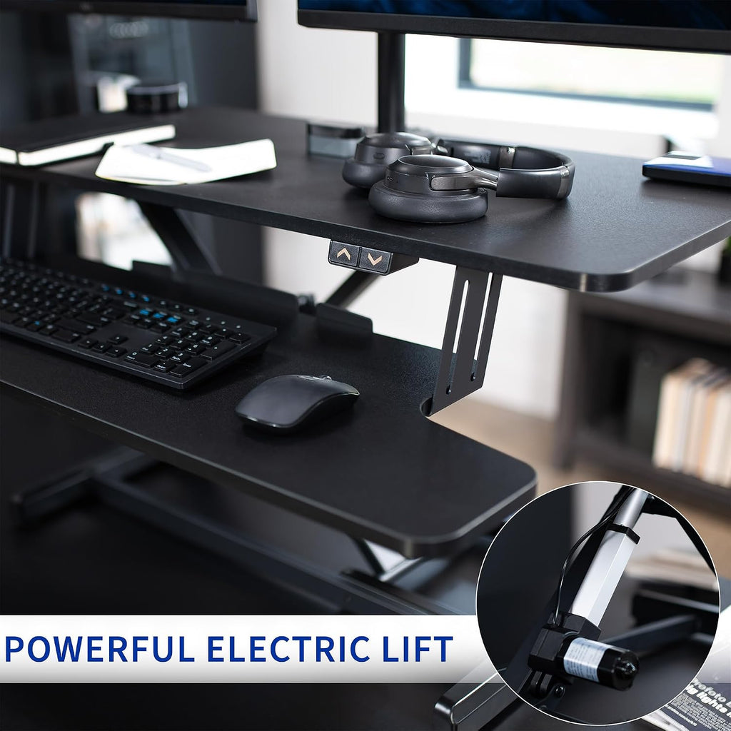 VIVO Electric Height Adjustable 36 inch Standing Desk Converter with Dual Monitor Stand for 13 to 30 inch Screens, Sit Stand Monitor Mount and Desk Riser, Black, DESK-KIT-VE36B2