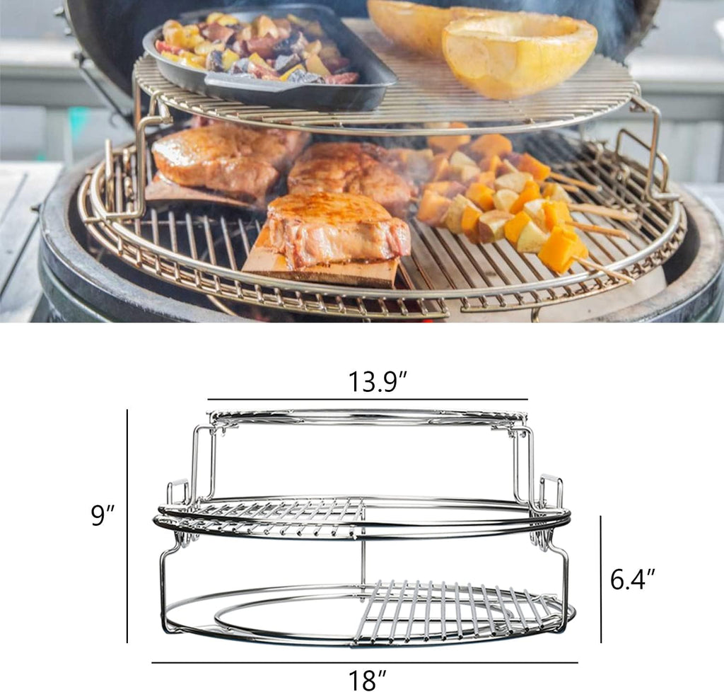 5 Piece Replacement Kit for Big Green Egg Large, Rack for Eggspander 5 Piece Kit Conveggtor Basket 304 Stainless Steel Grill Stack Rack with Removable Cooking System Expander Rack