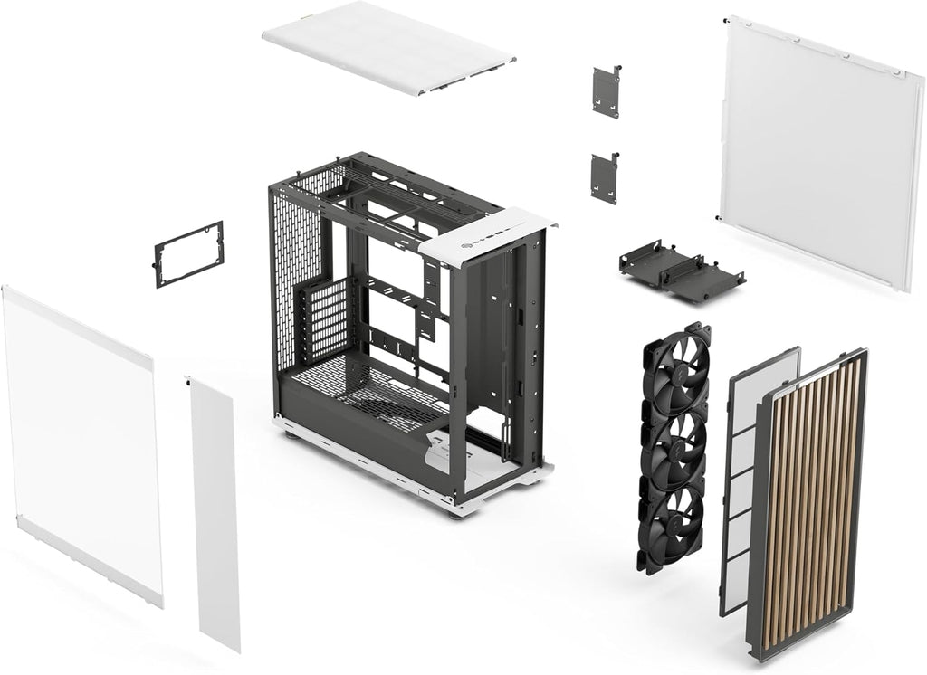 Fractal Design North XL RC Chalk White TG Clear - Reverse Connection Motherboard Compatible - Three 140mm Aspect PWM Fans Included- Type C USB - ATX Airflow Full Tower PC Gaming case