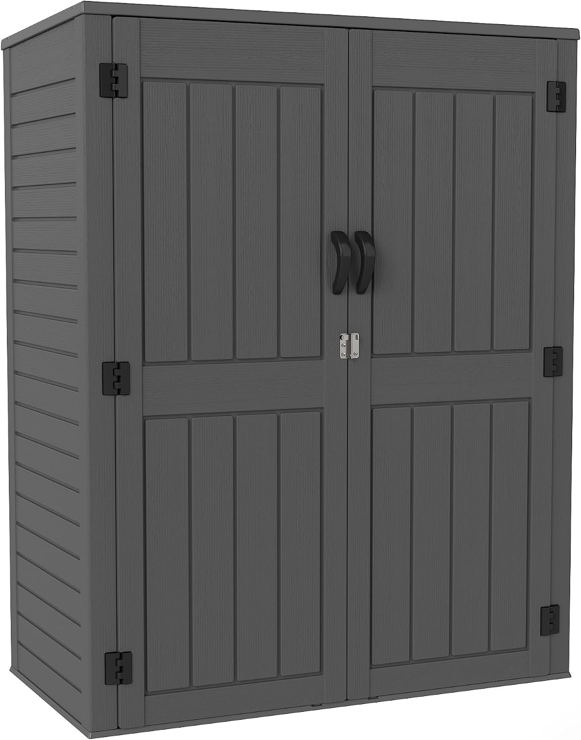 EHHLY Vertical Resin Storage Shed, 60 Cuft Garden Tool Sheds & Outdoor Storage, Plastic Outdoor Storage Cabinet Waterproof, 4.5 x 2.3 ft Backyard Outside Lawn Mower Storage Shed, Grey