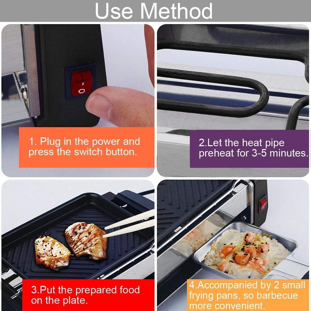Raclette Grill 1000W Non Stick Electric BBQ Grill Kitchen Barbecue Machine Grilled Meat Pan Contact Grill 2 Type Frying Pan for Home Store Cook