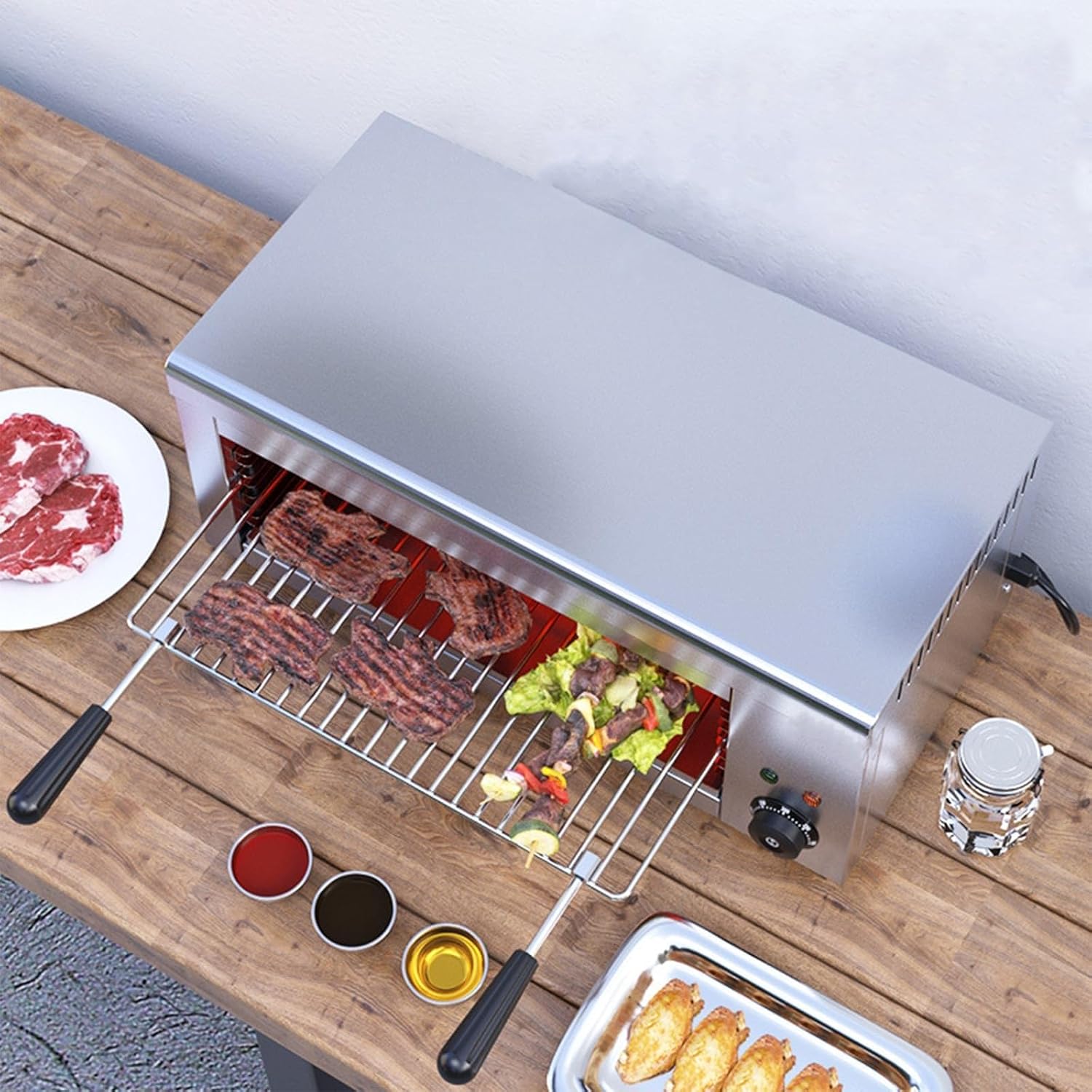 30L Capacity Electric Grill For Indoor Use, 2000W Power With 4 Adjustable Layers - 50-300°C Thermostat, No Smoke, Ideal For Healthy Grilling And Toasting