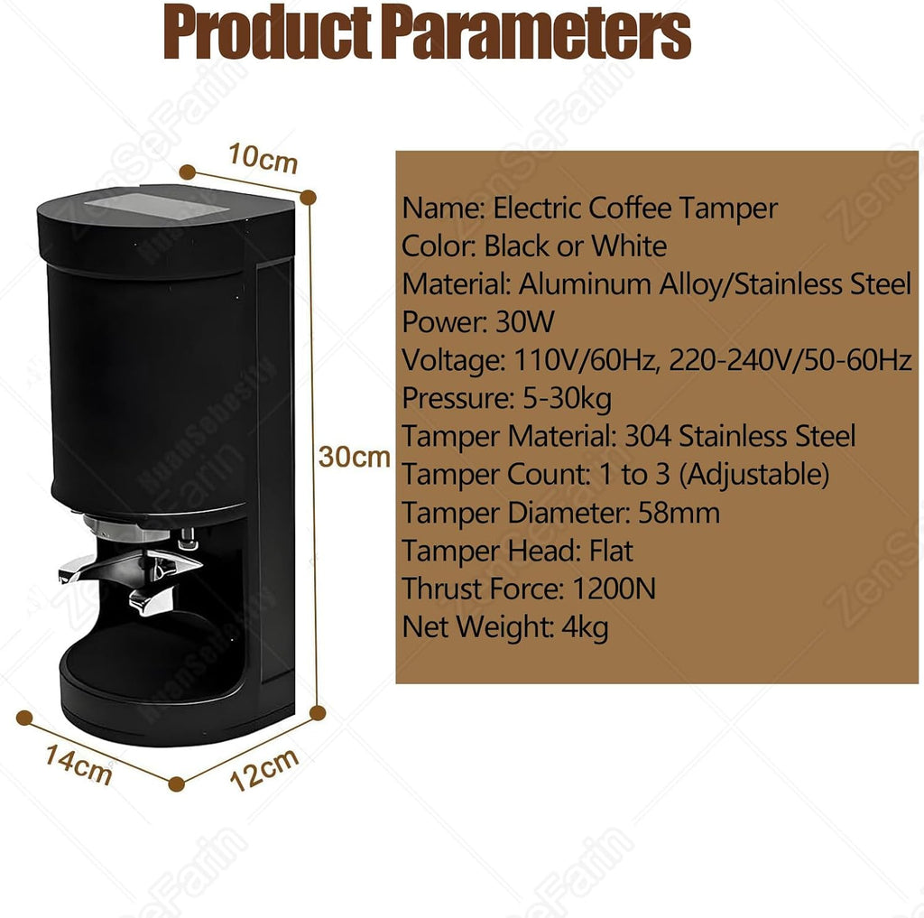 58mm Electric Coffee Tamper,Automatic Expresso Coffee Powder Press Machine,Stainless Steel Coffee Masher10-30kg Pressure,1 to 3 Adjustable Tamp Times for Cafes & Home Baristas Black