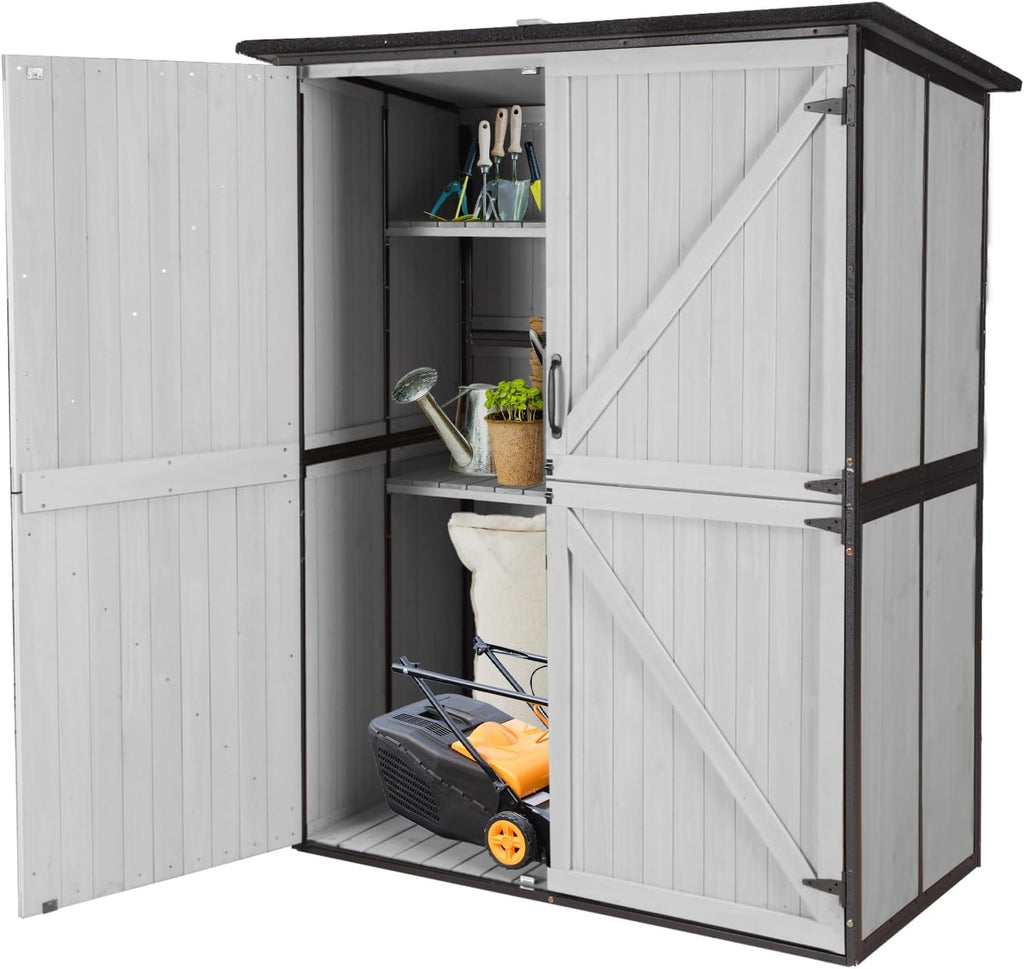 Aivituvin Outdoor Storage Shed with Floor, Garden Tool House with Metal Frame Structure, Large Wooden Cabinet with Adjustable Shelves for Backyard Garden Patio (White)
