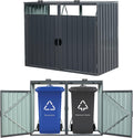 Outdoor Trash Can Storage, Garbage Bin Shed Stores 3 Trash Cans, Metal Outdoor Storage Shed for Garbage Cans, Garden Accessories, Backyard, and Patio Use, Lockable, Black