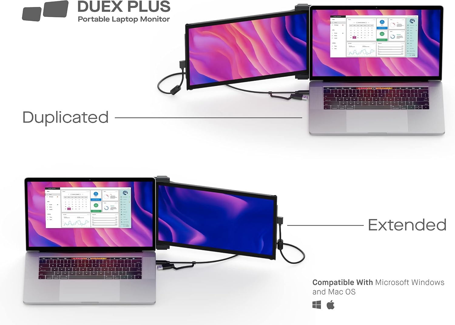 Mobile Pixels Duex Plus Portable Monitor for Laptops, USB C/USB A Plug and Play 13.3' Laptop Screen Extender
