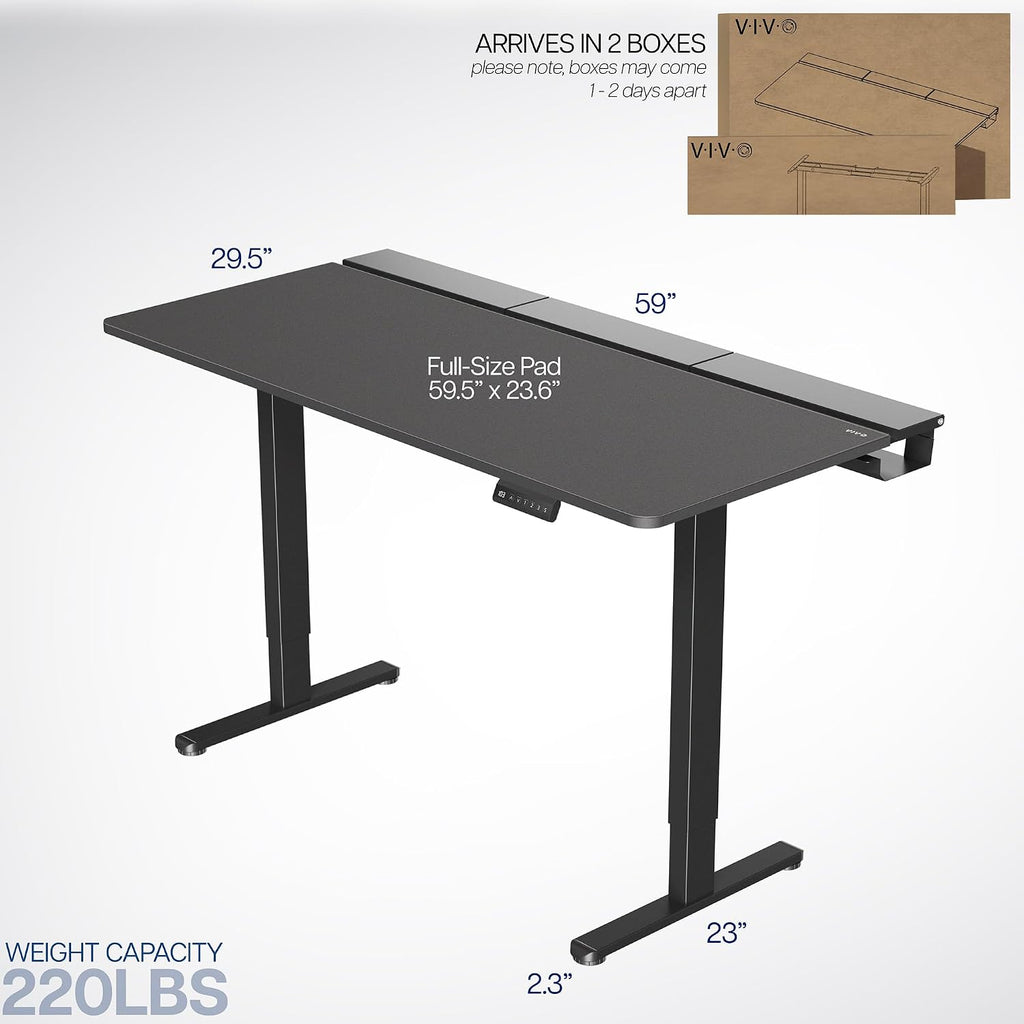 VIVO Electric 60 x 30 inch Standing Desk with Concealed Cable Trays and Full-Size Mouse Pad, Dual Motor Memory Controller Height Adjustment, Black Top Black Frame, DESK-KIT-E2B-P3B