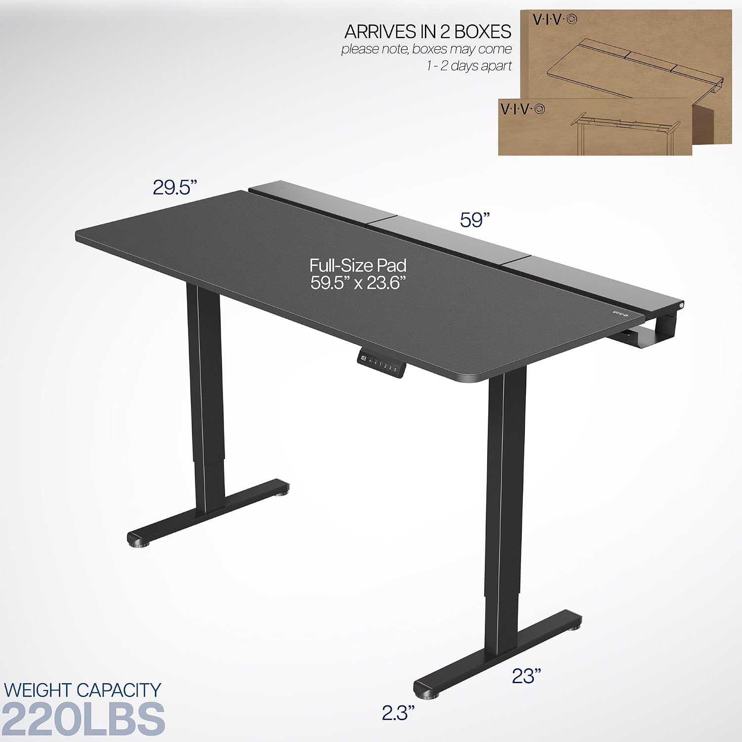 VIVO Electric 60 x 30 inch Standing Desk with Concealed Cable Trays and Full-Size Mouse Pad, Dual Motor Memory Controller Height Adjustment, Black Top Black Frame, DESK-KIT-E2B-P3B