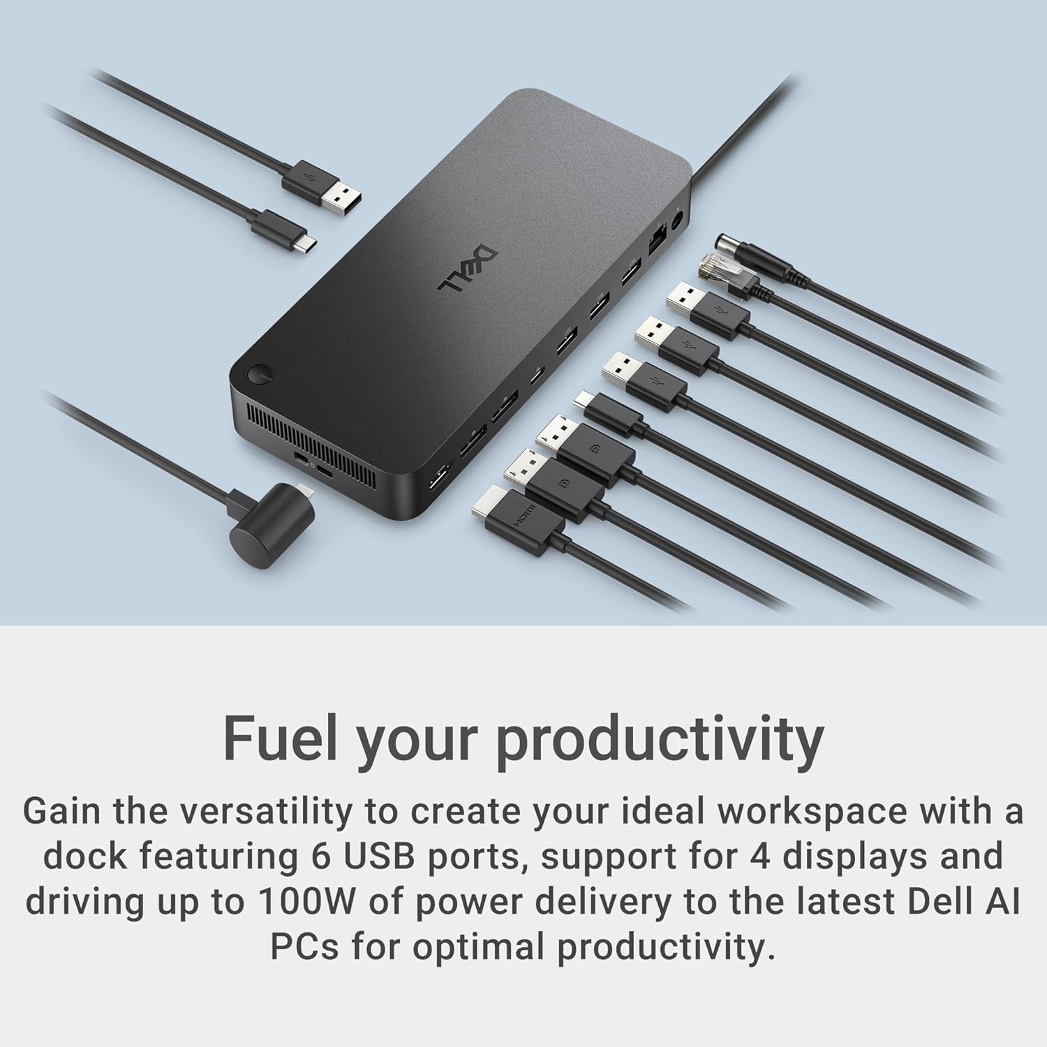 Dell Pro Dock WD25 Universal Docking Station Bundle — USB-C/USB-A Dual Display Dock with 100W Adapter + HDMI Cable + USB-C Cable + DisplayPort Cable + Cleaning Cloth