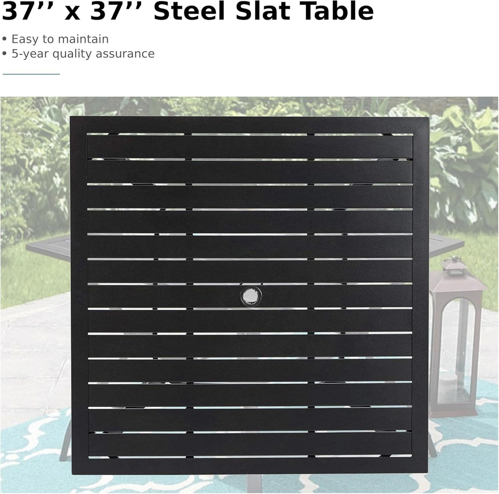 MFSTUDIO Outdoor Dining Set for 4, Patio Table and Chairs Set with Umbrella Hole, Metal Patio Furniture Set for Patio, Deck, Yard, Porch