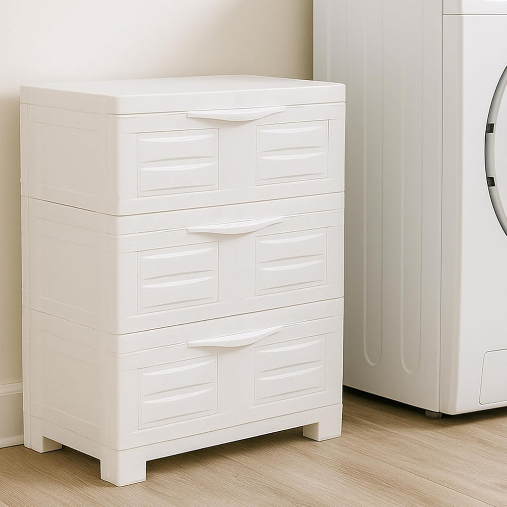 Sunnydaze 29.5' H 3-Tier Storage Cabinet with Drawers - Resin Storage Drawers Organizer - for Garage, Office, Home, Laundry Room - Speckled White