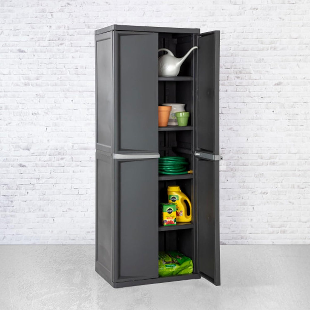 Sterilite 2-Pack 4 Shelf Cabinet, Lockable Utility Storage w/Adjustable Shelves, Gray - Plastic Shelving Unit for Organizing Garage, Pantry, Basement, Laundry Room or Mudroom