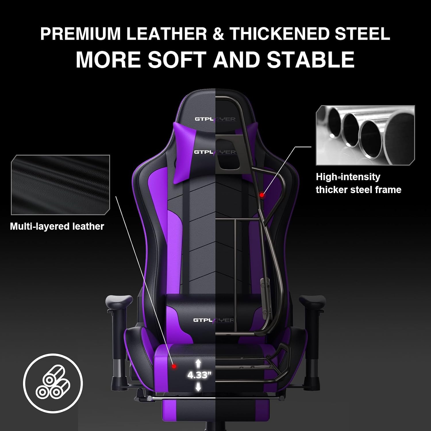 GTPLAYER Gaming Chair with Footrest Speakers Video Game Chair Bluetooth Music Heavy Duty Ergonomic Computer Office Desk Chair