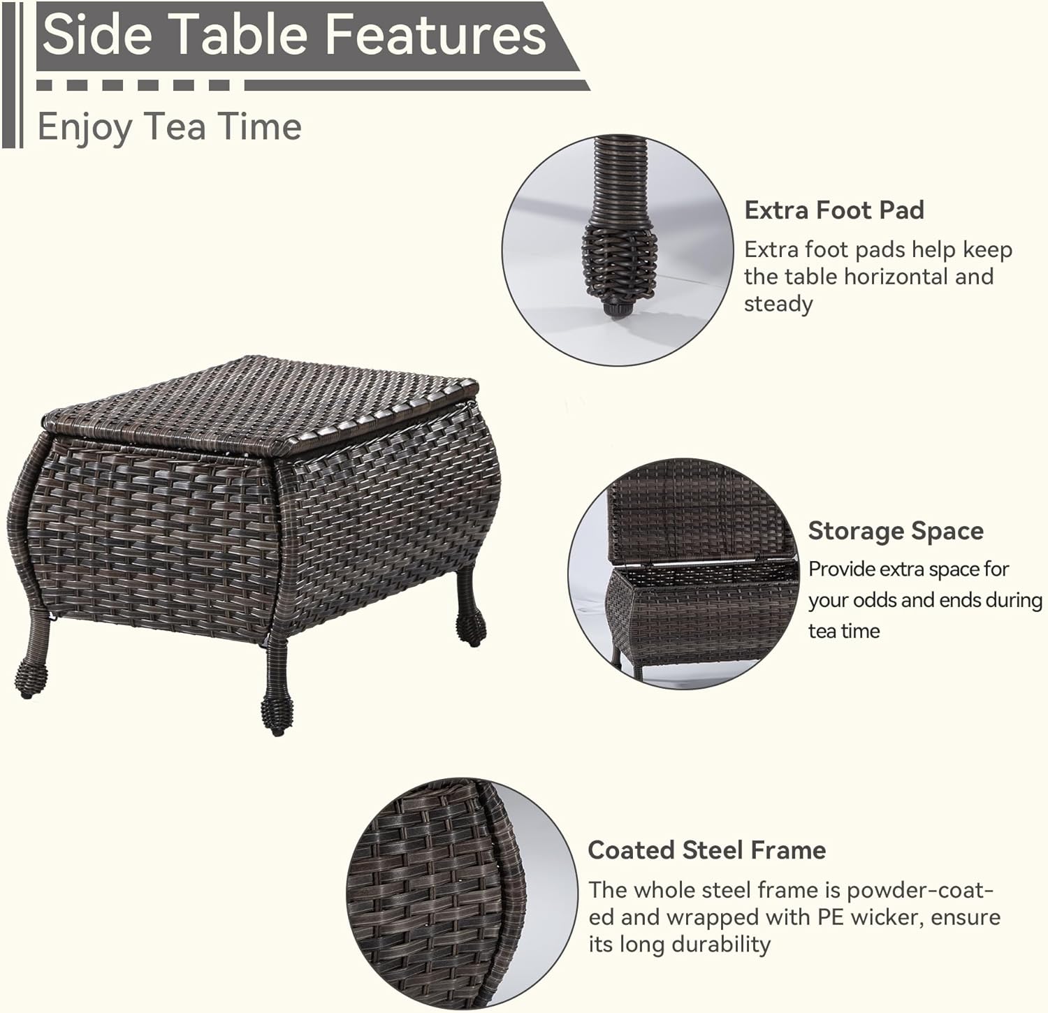 Outdoor Storage Table Patio Coffee Table All Weather Wicker Side Table with Storage Room Rattan Furniture for Toys and Garden Tools