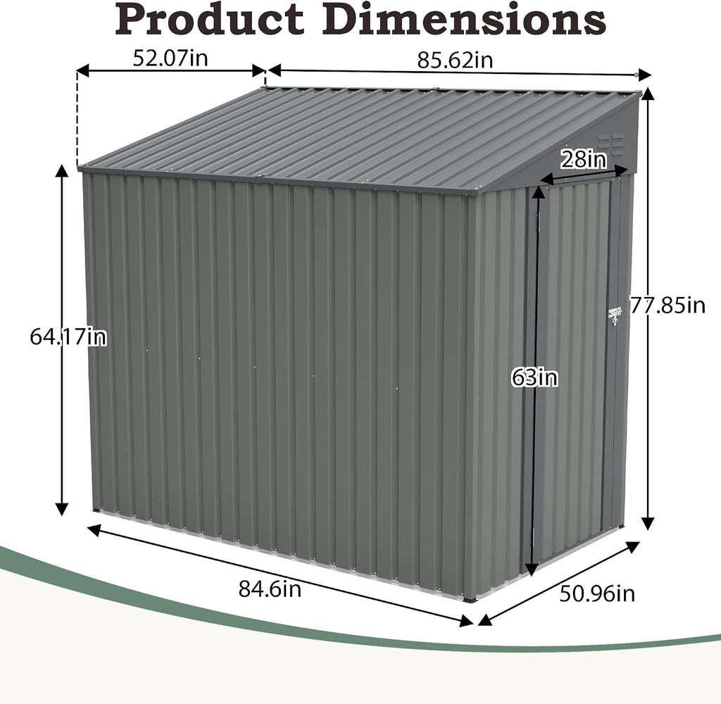 4 × 7 FT Lean to Storage Shed, Outdoor Metal Wall Side Bike Mower Sheds & Outdoor Storage Cabinet, Lockable Tool Organization Shed for Garden Patio