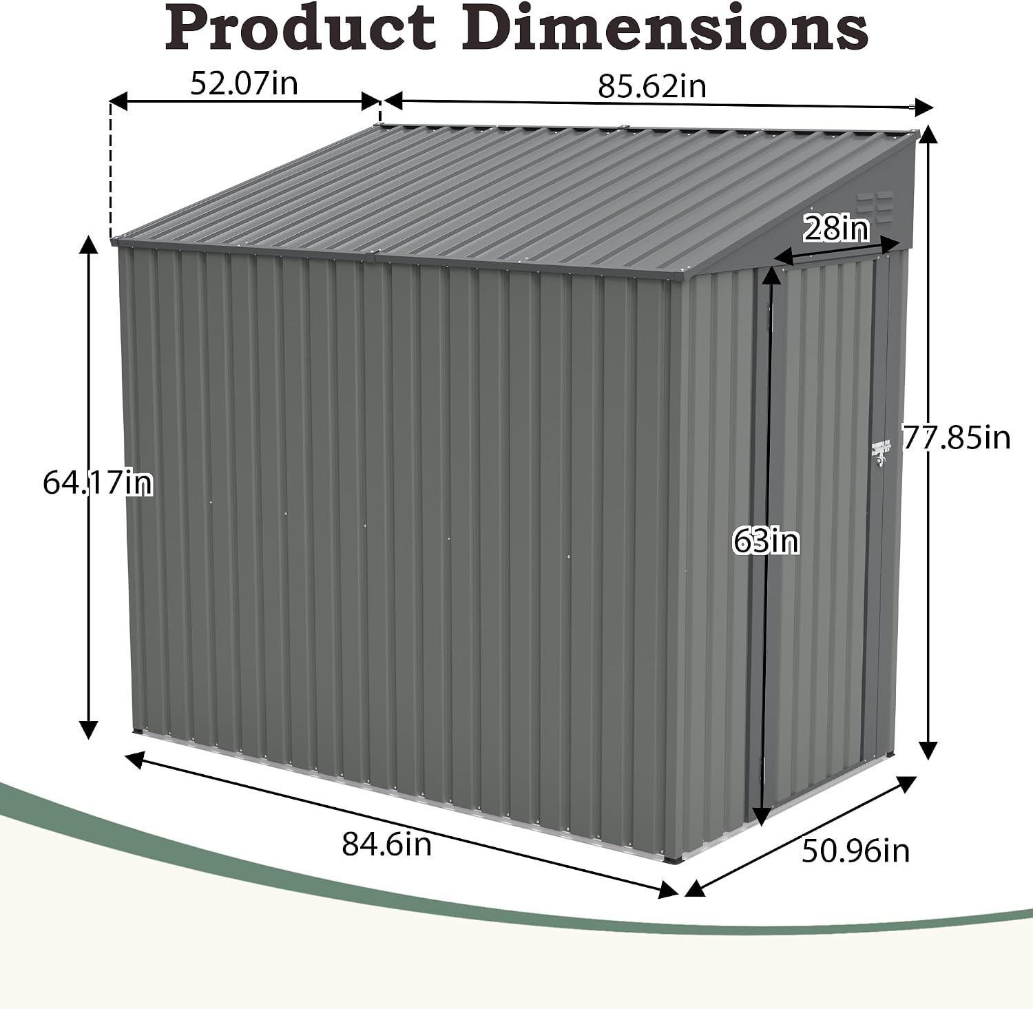 4 × 7 FT Lean to Storage Shed, Outdoor Metal Wall Side Bike Mower Sheds & Outdoor Storage Cabinet, Lockable Tool Organization Shed for Garden Patio