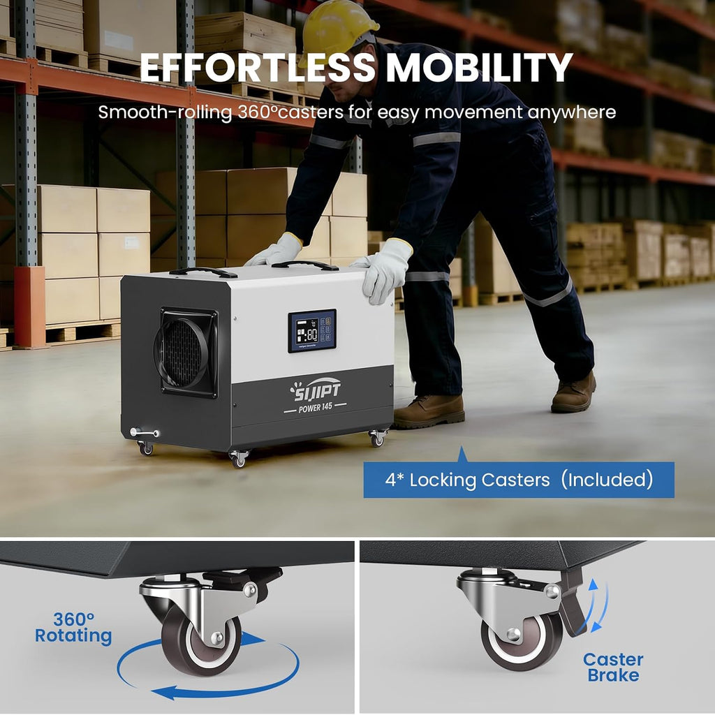 145 Pint Commercial Dehumidifier with Pump, Dehumidifiers for Crawl Space & Basement with Drain Hose, Industrial Dehumidifier with Swivel Caster for Large Space, Large Capacity, Auto Defrost