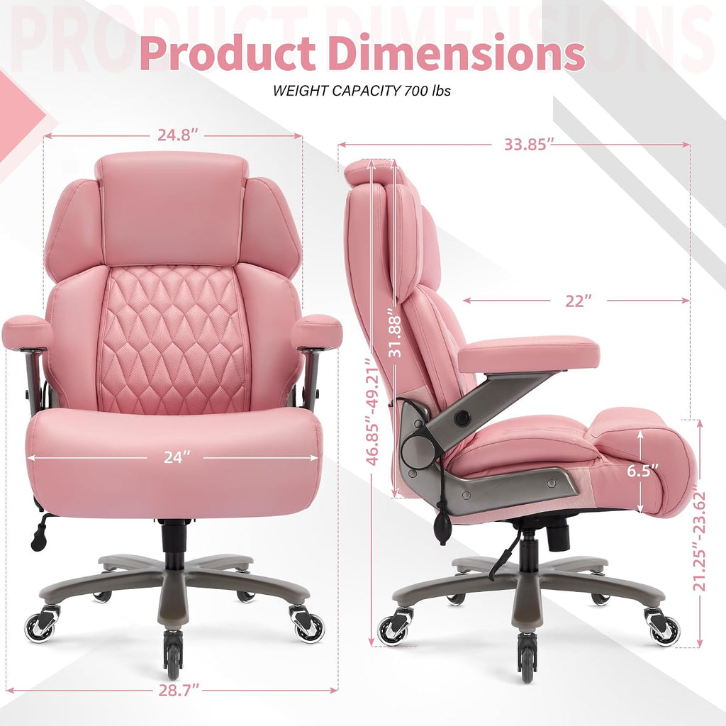 Big and Tall Office Chair 700lbs - Adjustable Headrest&Lumbar Support, 3D Flip Arms, Large Wheels &Heavy Duty Metal Base, Ergonomic High Back Computer Chair Desk Chair, Thick Padded Extra Wide Seat