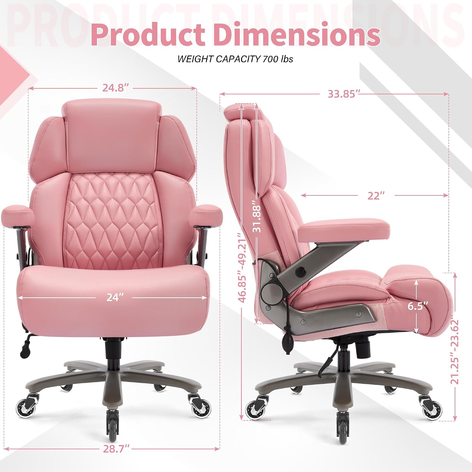 Big and Tall Office Chair 700lbs - Adjustable Headrest&Lumbar Support, 3D Flip Arms, Large Wheels &Heavy Duty Metal Base, Ergonomic High Back Computer Chair Desk Chair, Thick Padded Extra Wide Seat