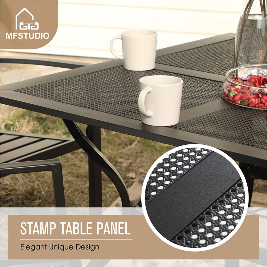 MFSTUDIO Patio Dining Set for 4, Outdoor Table and Chairs Set with Umbrella Hole, Metal Patio Furniture Set for Deck, Backyard, Poolside & Garden