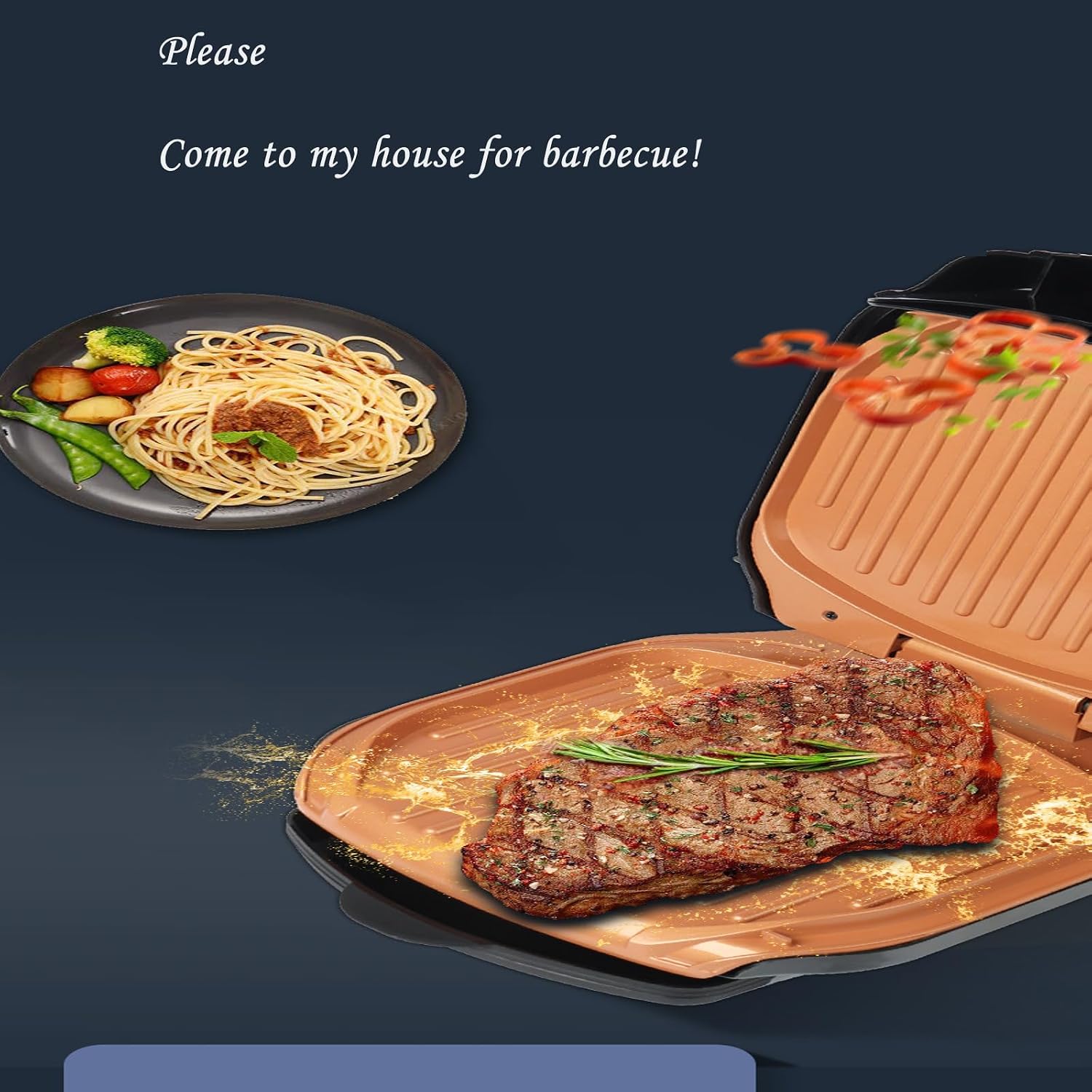 Electric Indoor Grill, Serves 3, Non-Stick Easy-Clean Plates, Floating Hinge for Thicker Foods, 900 Watt, Black