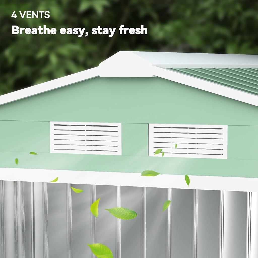 Outsunny 7' x 4' Outdoor Storage Shed, Garden Tool Metal Shed with Foundation Kit, Double Lockable Door, Air Vents and Sloping Roof, for Backyard, Patio, Lawn, Light Green