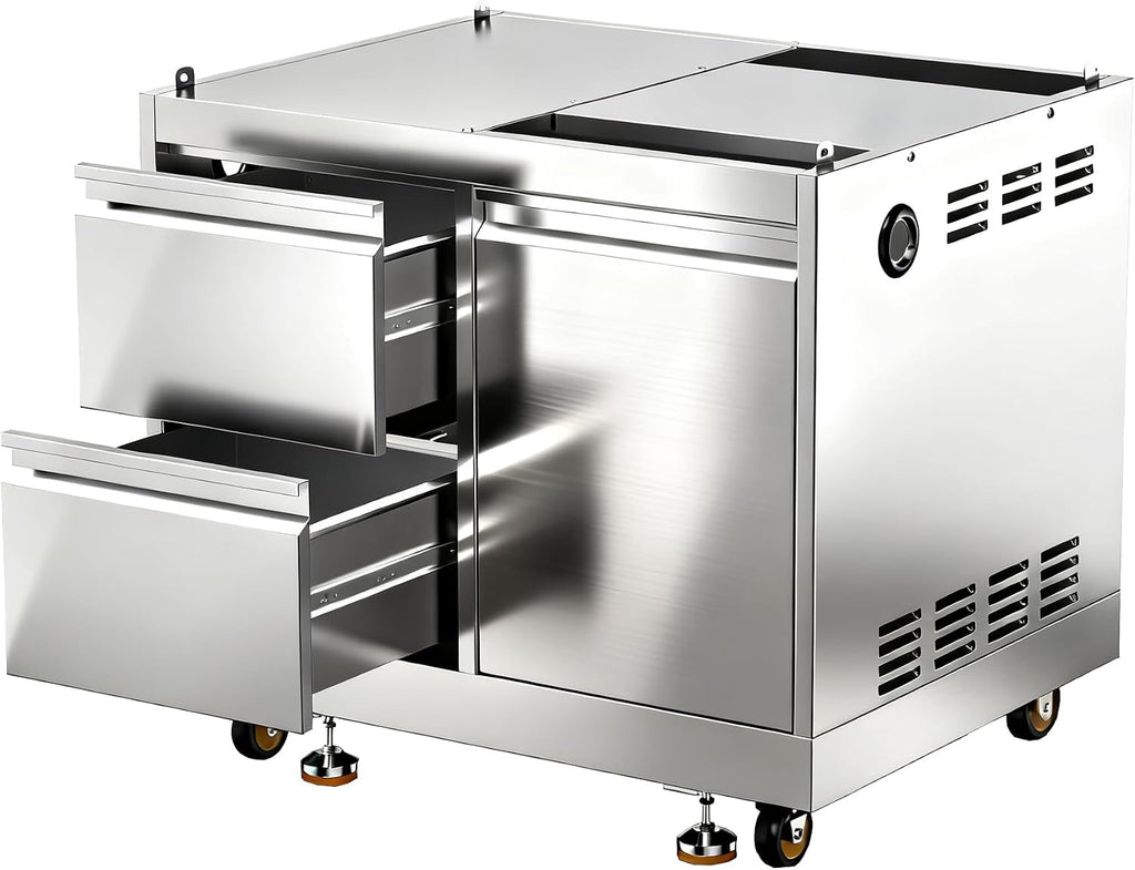 BODEGA Stainless Steel Outdoor Kitchen Drawer Cabinet for 30 inch Propane Gas Grill with 2 Drawers and Propane Tank Storage, Commercial Sinks Cabinet Combo perfect for Outdoor Kitchen BBQ Island.