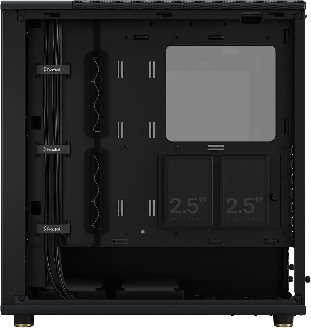 Fractal Design North Charcoal Black Tempered Glass Dark - Genuine Walnut Wood Front - Glass Side Panel - Two 140mm Aspect PWM Fans Included - Type C USB - ATX Airflow Mid Tower PC Gaming Case