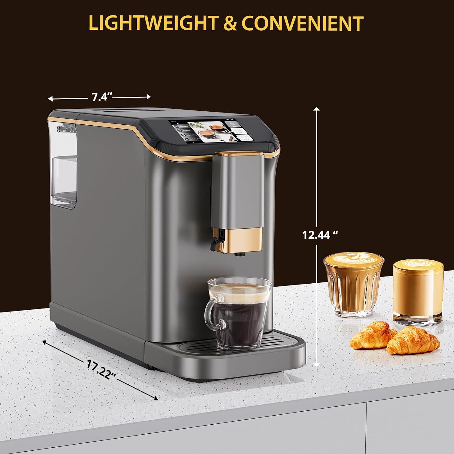 Espresso Maker With Milk Frother - Fully Automatic, 4-Beverage Options, Built-In Grinder, Intuitive Touch Display, and Sleek Gunmetal Finish