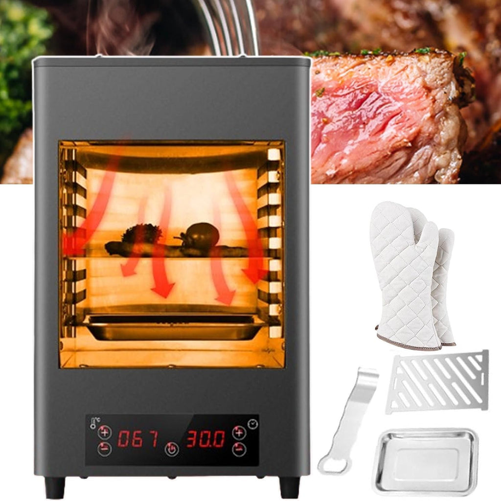 Electric Steak Grill Indoor, 1700w Steak Broiler Automatic Steak Smoker Grill With Gloves/Baking Tray,800℃ Adjustable Temperature & 10min Timer For Beef Chicken Vegetables,A