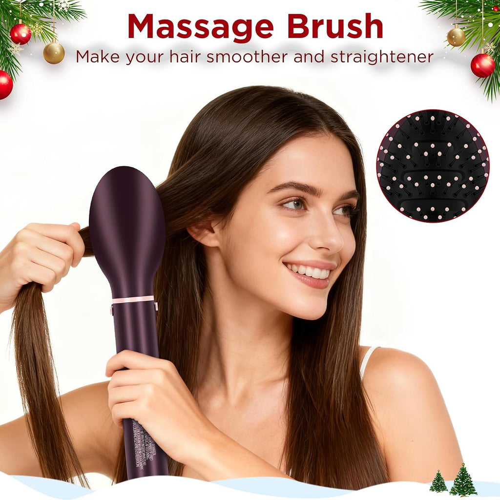 MaxAIR 2.0 7-in-1 Hot Air Styler,Travel Dual Voltage Multi-Styler Set,High Speed Hair Dryer Brush with Air Hair Straightener,1.1 Inch Auto-Wrap Curlers,110,000RPM,Jasper Plum