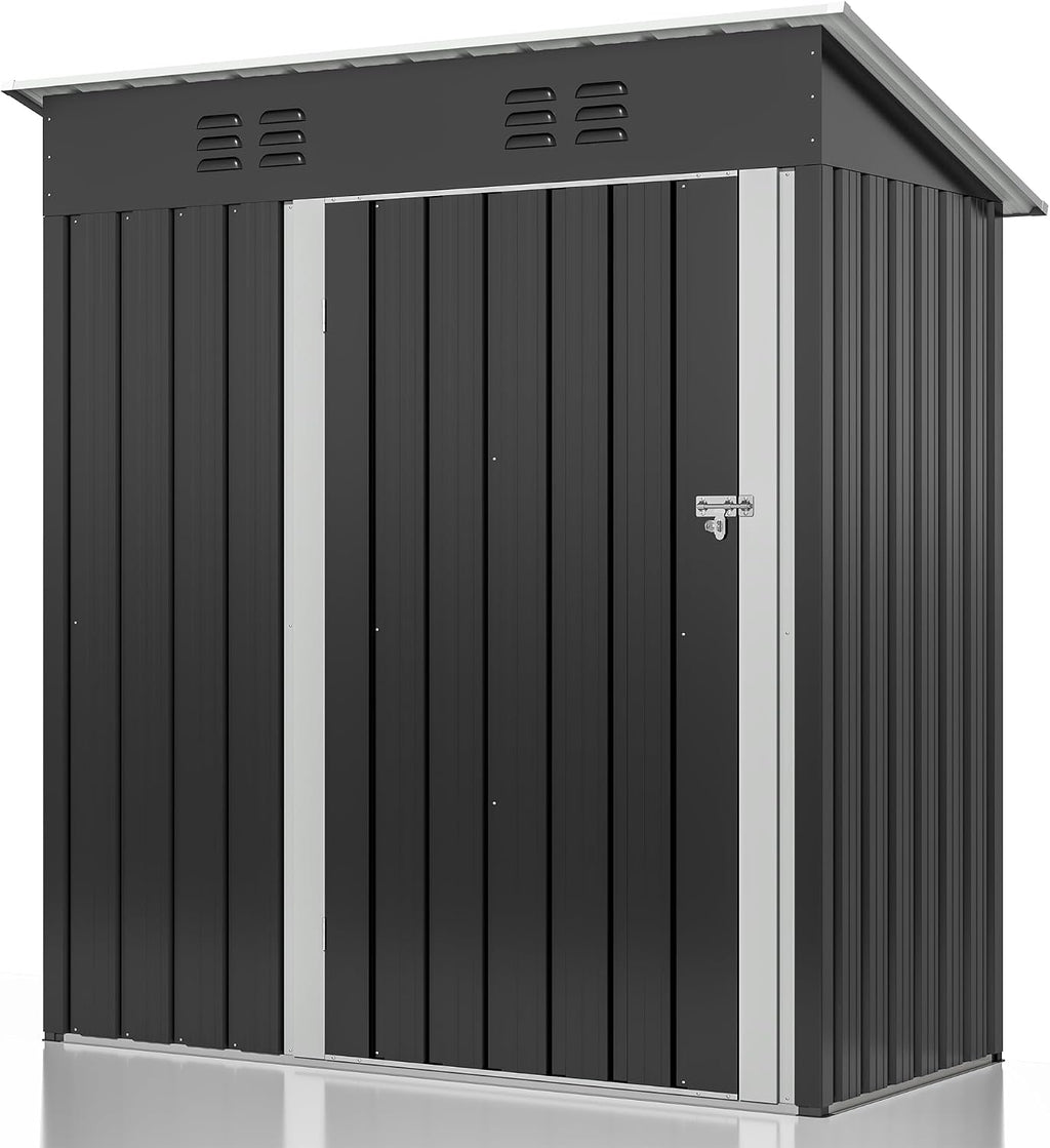 AirWire 5x3 FT Outdoor Storage Shed, Garden Shed with Updated Frame Structure and Lockable Doors, Metal Tool Sheds for Backyard Garden Patio Lawn, Grey