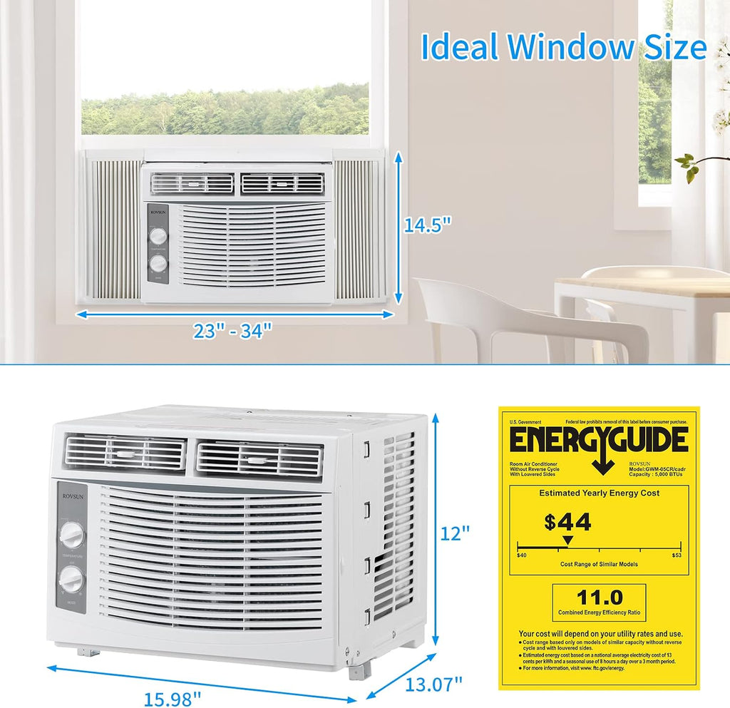 ROVSUN 5000 BTU Air Conditioner Window Unit, 115V/60Hz AC for Window, Cooling Rooms up to 150 Sq. Ft, Easy Install Kit Included, White