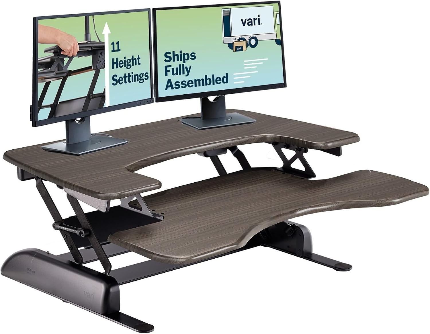 Vari Varidesk Pro Plus 36 Standing Desk Converter for Home Office – 11 Height Settings + Spring-Loader Lift, 2 Tier Design with Keyboard Tray, Fits Tables 26.5' Deep – Fully Assembled (Espresso)