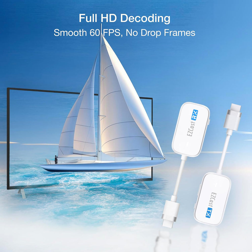 EZCast Wireless HDMI Transmitter & Receiver, 1080P 60Hz, Screen Mirroring and Extending for Laptop/PC/Tablet, 30m Range
