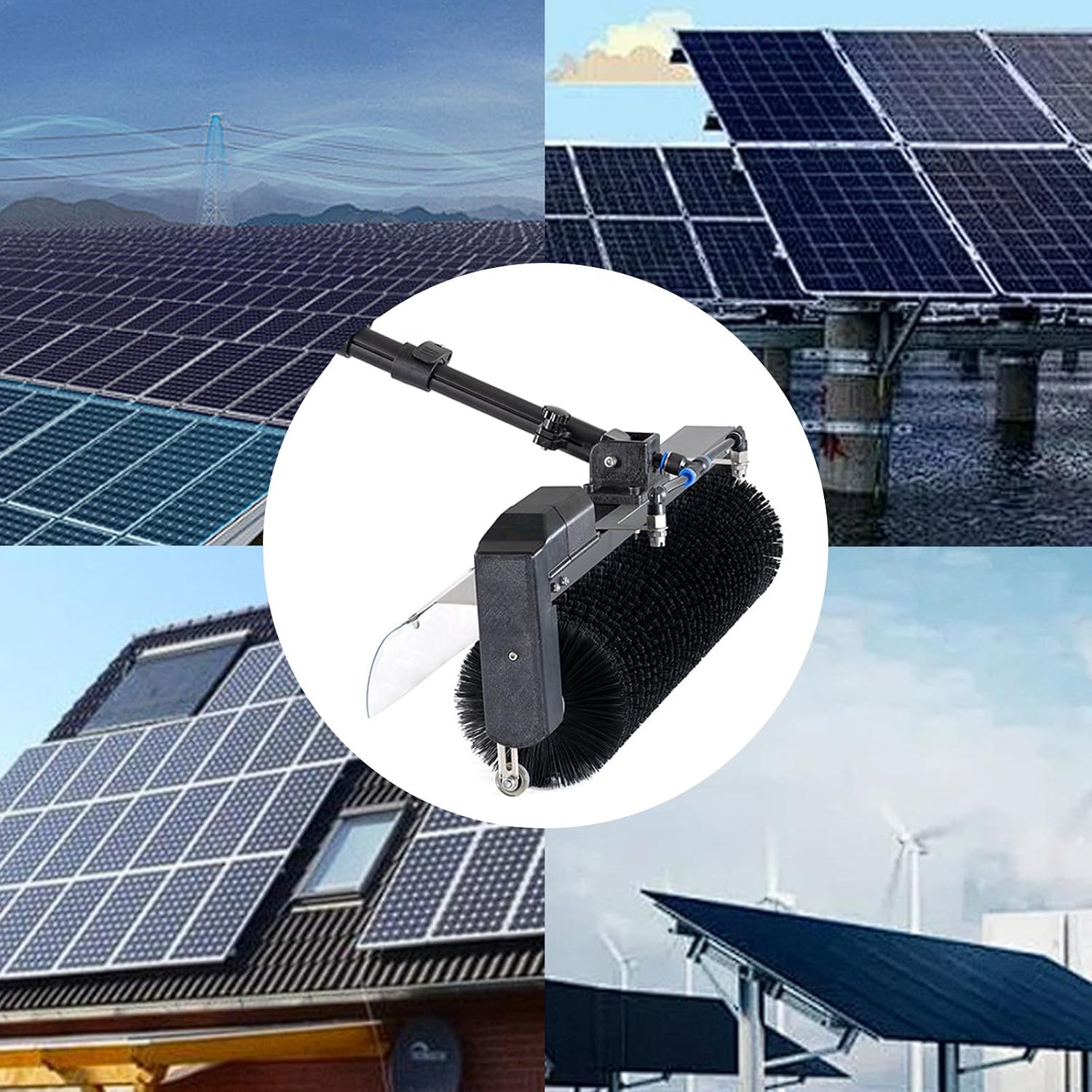 Electric PV Panel Cleaning Brush 3.5m/5.5m/7.5m, with Extension Pole, Solar Panel Cleaner, Automatic Water Supply Cleaning Brush,7.5M