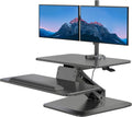 Mount-It! Standing Desk Converter, Stand Up Desk Riser with Dual Monitor Mount, Adjustable Workstation in Black, Top Platform 23' Wide, Keyboard Mouse Tray 27' Wide, Raises 5' to 17' Tall